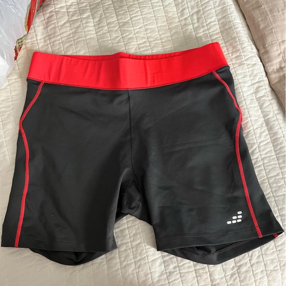 Gray and coral biker shorts